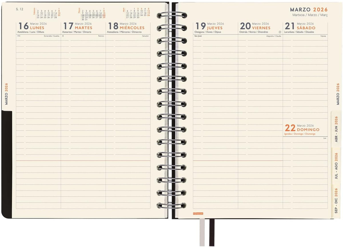 Finocam - Tempus Agenda 16 Months 2025 2026 Week View Vertical September 2025 - December 2026 (16 months) Black Spanish