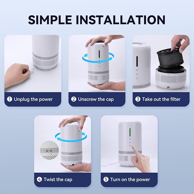 Air Purifiers for Home,H13 HEPA Small Air Purifier for Room up to 960ft²,Air Purifiers for Home Pets,Odor,Dust,Quiet Air Cleaner for Office,Living Room,Bedroom,White 2 Pack