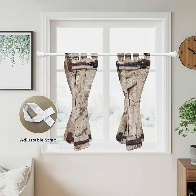 Farmhouse Wood Grain Bedroom Curtains 63 Inch Length, Window Curtains Tab Top