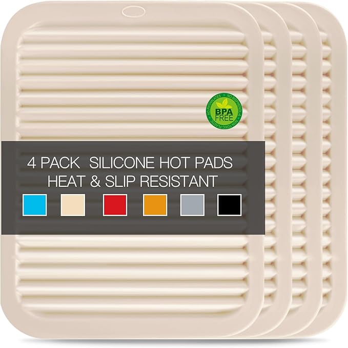 QPIX DIGITAL 4 Pack Beige Silicone Trivets