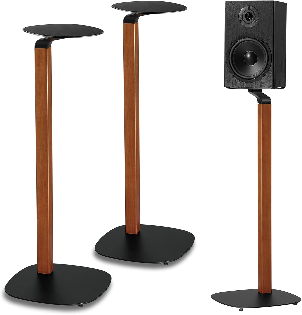 ynVISION.DESIGN Wood and Metal Speaker Stands, Pair, Black and Walnut