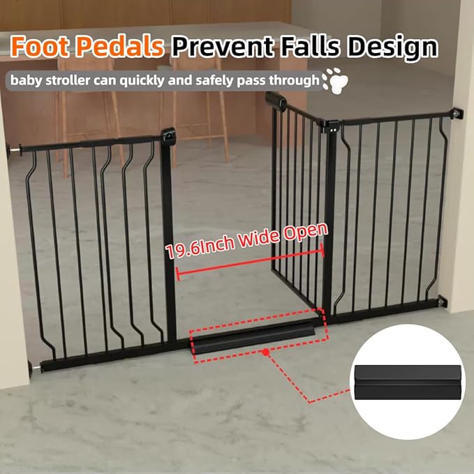 TSAYAWA Extra Wide Baby Gate with Door, 52.76~62.2 Inch Wide Presure Mounted No Drill Metal Auto Close Child Gate for Stair Doorway - Indoor Outdoor Safty Gate for Toddler Dog Doggie, Black