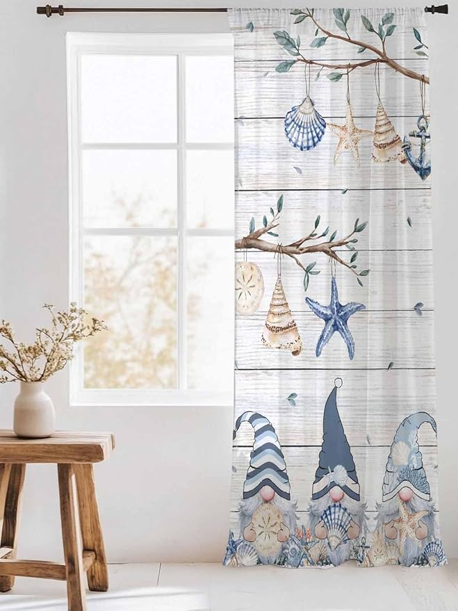 Sheer Curtains 84 Inches Long, Coastal Eucalyptus Semi Sheer Curtains Light