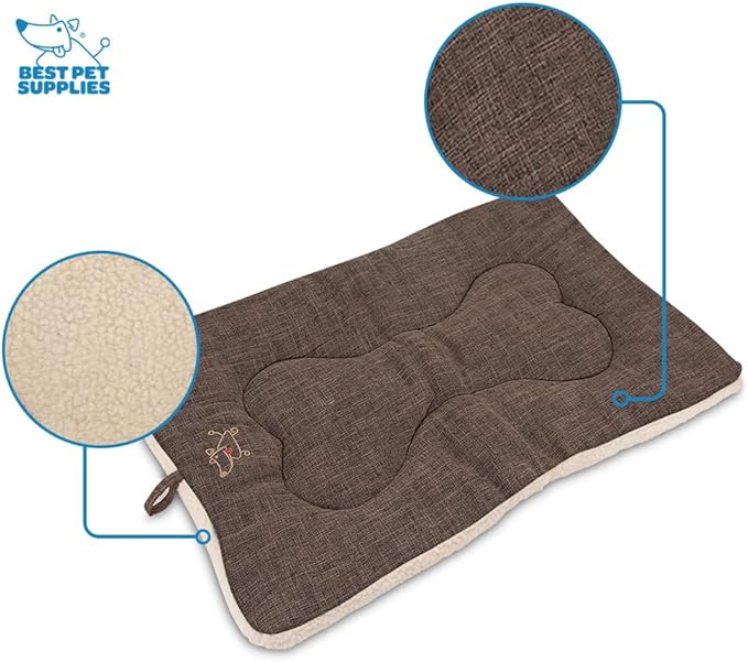 Best Pet Supplies Machine Washable Dog Crate Mat – Double-Sided Kennel Pad - Brown Linen, XL (42 x 28)