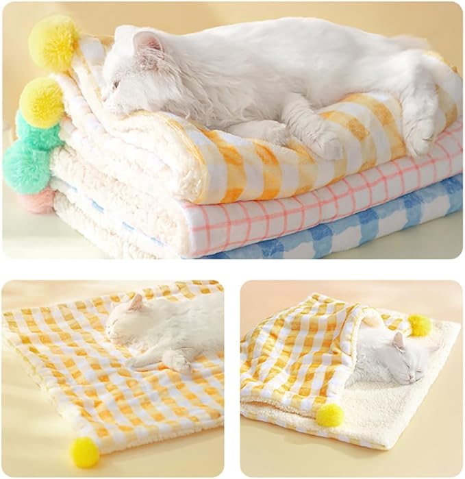 3Pcs Blankets Soft Fluffy Sherpa Fleece Pet Blanket Plaid Blanket for Dog Puppy Cat (Plaid-3pcs, Medium)