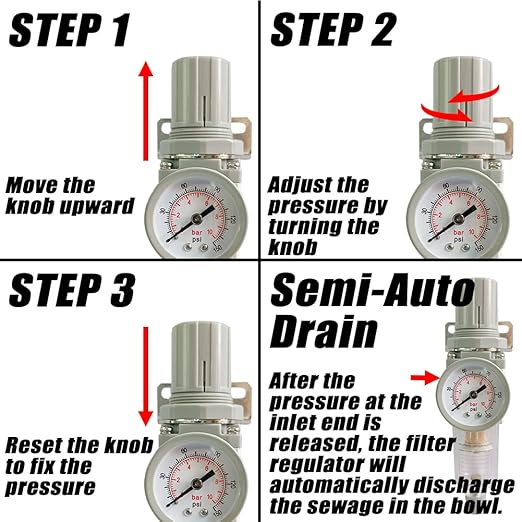 3/8" NPT Air Filter Pressure Regulator Combo Water Separator