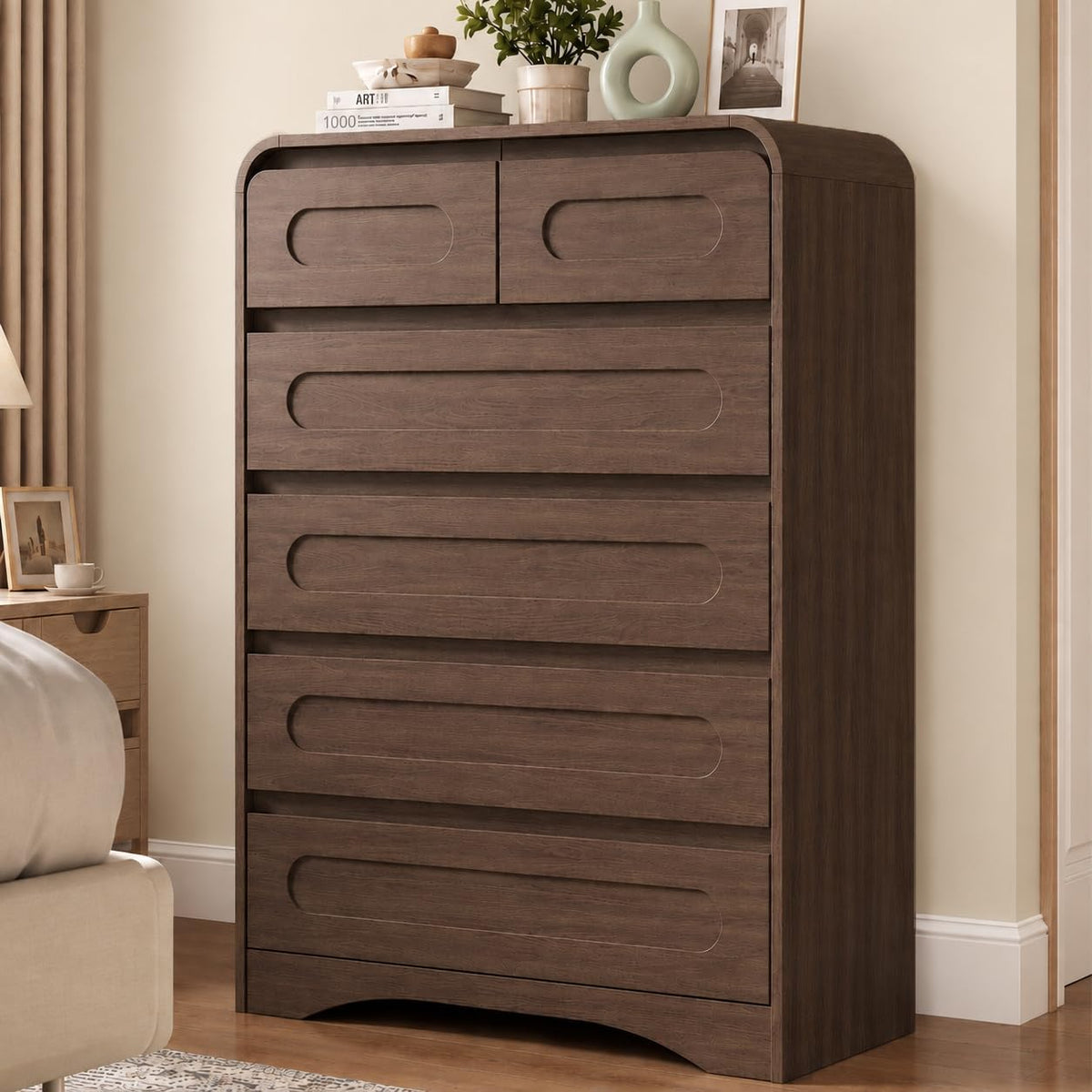 Tall Dresser for Bedroom, 6 Drawer Wood Dresser&Chest of Drawers, Brown