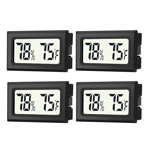 4 Pack Mini Digital Hygrometer Thermometer Gauge, Indoor Outdoor Temperature Humidity Meter for Humidifiers Greenhouse Reptile Plant Humidors, Large LCD Screen, Display in Fahrenheit (℉) (4)