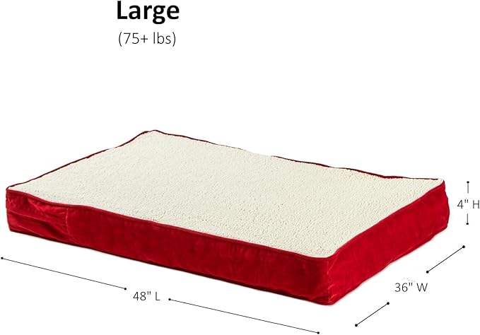 Happy Hounds Oscar Rectangle Orthopedic Foam Sherpa Dog Bed, Large (48 x 36 in.), Red