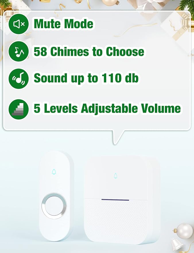 AIDA Lighted Wireless Doorbell for Home, Waterproof Battery Doorbell Wireless 1