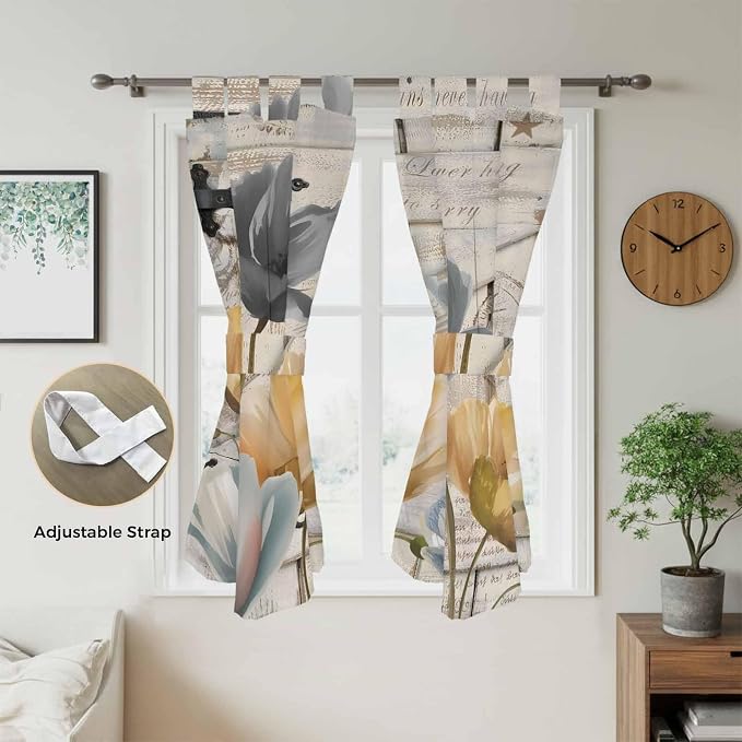 Spring Tulips Flower Bedroom Curtains 72 Inch Length, Window Curtains Tab Top