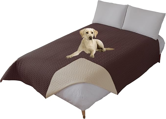 GIBZ Waterproof Dog Bed Cover Anti Slip Pet Furniture Protector Washable Blanket Large Soft Quilted Mat, Coffee, 100x127cm