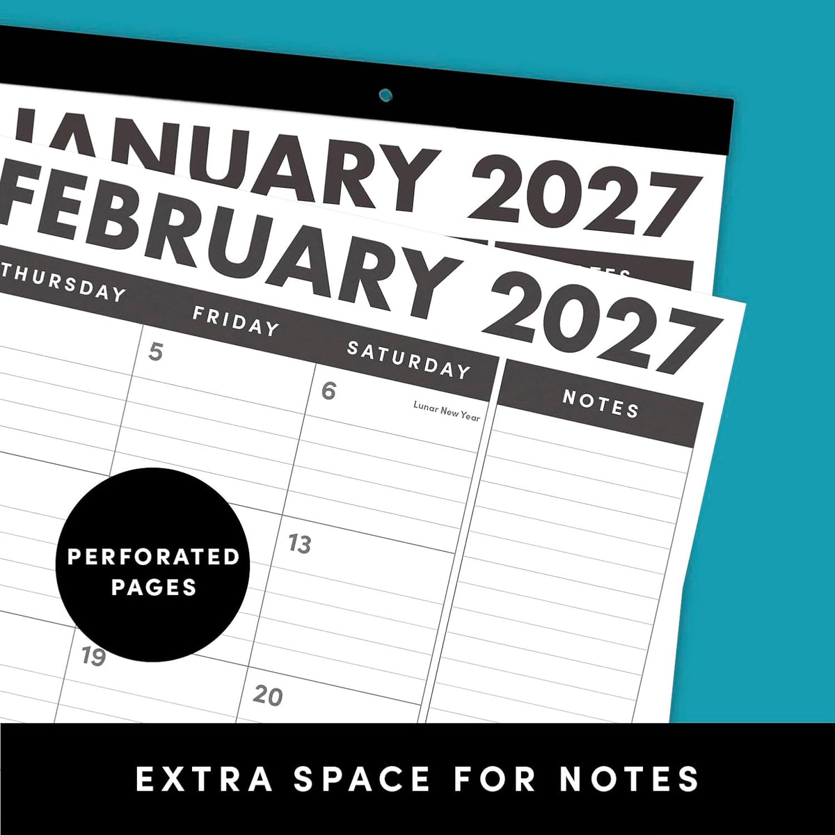 PAPERAGE 2027 Calendar, 12 Months (January 2027 - December 2027), Large (17 in x 22 in), Minimalist Wall and Desk Calendar with Monthly Views, Yearly Plans & Notes Section – Black