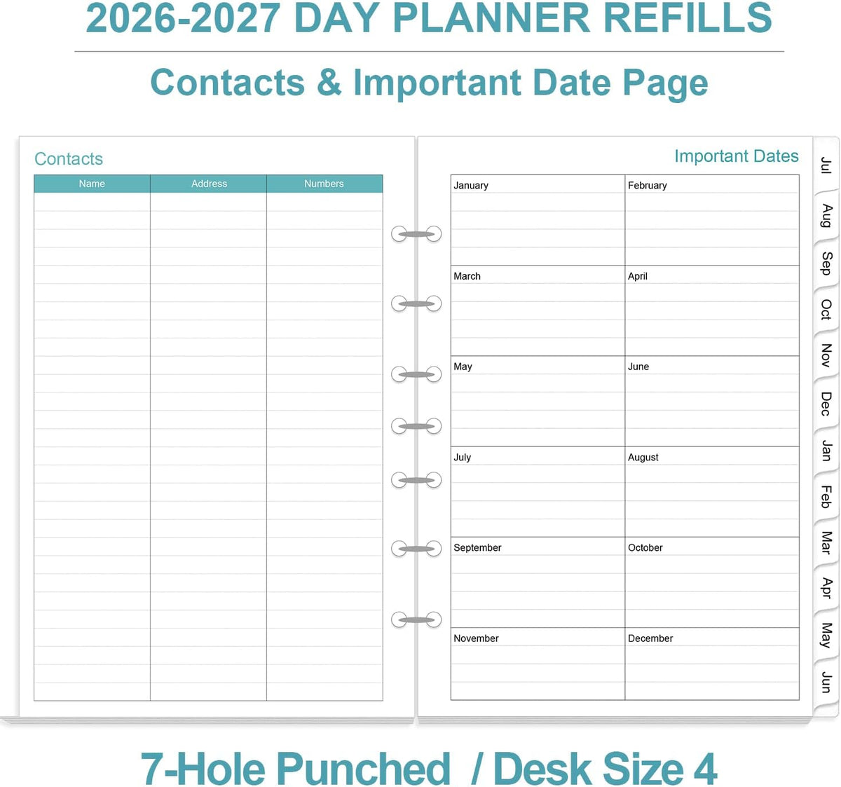 2027 Planner Refills - One Page Per Day Daily ＆ Monthly Planner, January 2027-December 2027, 7-Hole Punched，Prioritized, To-Do List, Notes, Appointment Schedule, Desk Size 4, 5.8" x 8.3"