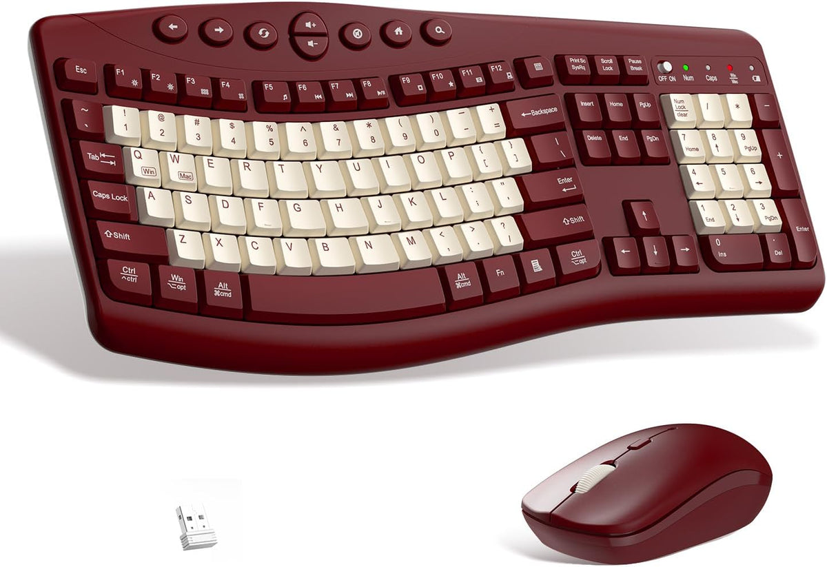 Wireless Keyboard and Mouse Combo Silent Ergonomic Curved Design for Office
