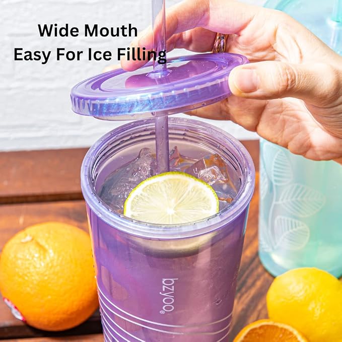 bzyoo 24oz Plastic Tumbler Cup, Lid & Straw, Iced Coffee, dishwasher safe