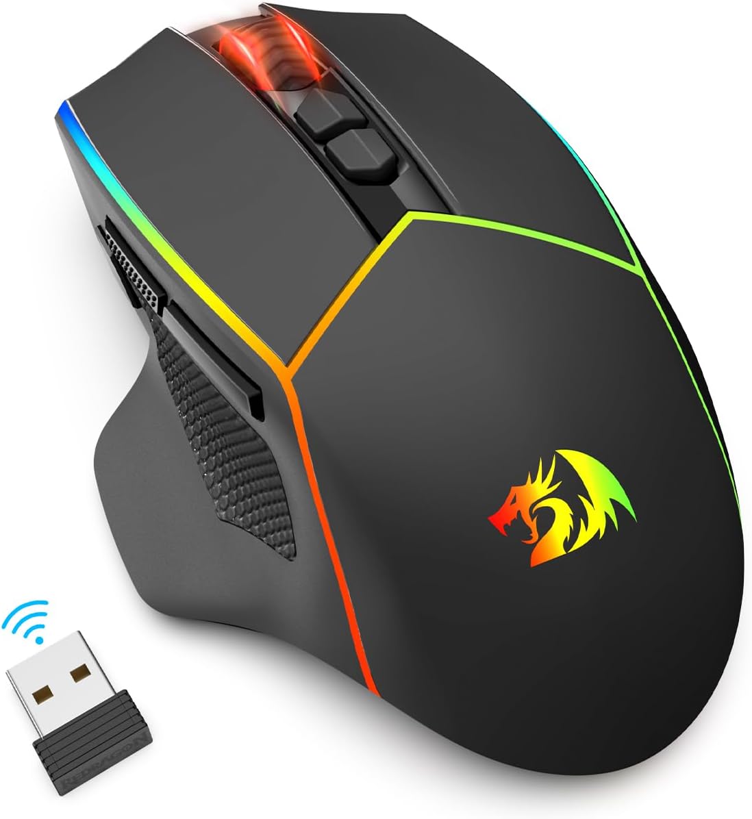 Redragon Wireless Gaming Mouse, Tri-Mode 2.4G/Bluetooth/USB-C, 7 Programmable Buttons, Tactile Rapid Fire Key, 8000 DPI RGB Ergonomic Mouse for PC Windows Gaming & Work, M814