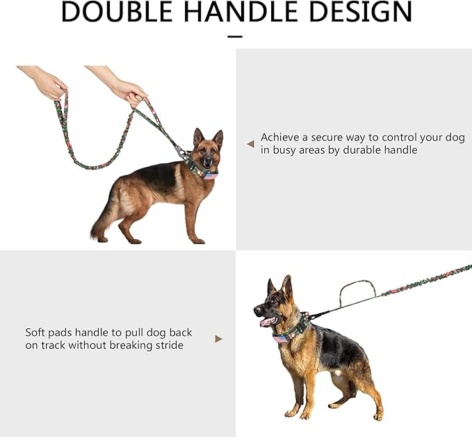 DAGANXI Tactical Dog Collar, Adjustable Military Training Nylon Dog Collar with Control Handle and Heavy Metal Buckle for Medium and Large Dogs, with Patches and Airtags Case (XL, Christmas green-SET)