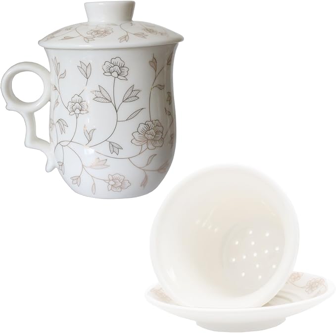 Porcelain Tea Cup with Infuser Lid and Saucer Sets