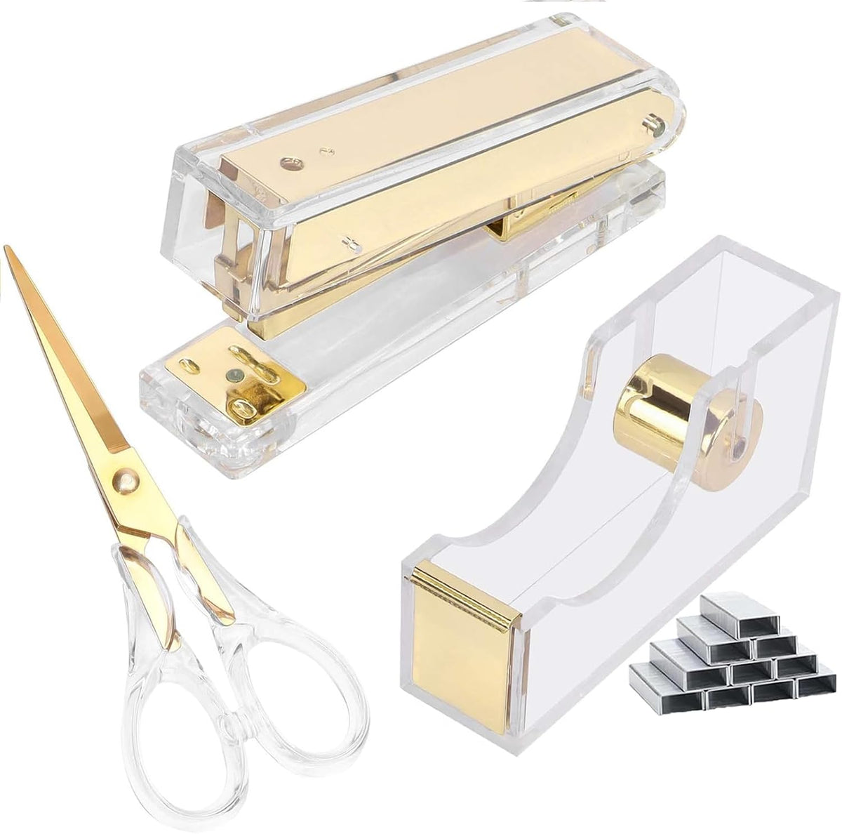 Buqoo Acrylic Stapler and Tape Dispenser Kit Desk Organize Accessories