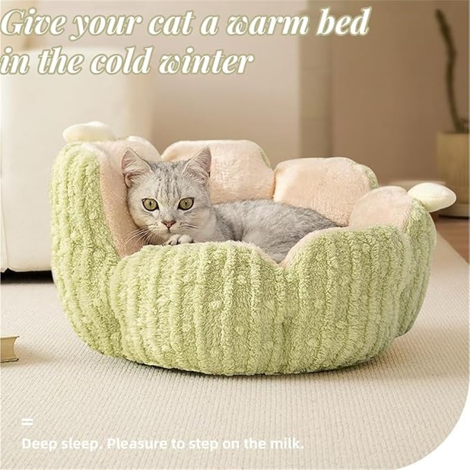 LYFJMUS Cactus Cat Beds for Indoor Cute Cactus Fluffy Puppy Bed Squishmall Pet Bed with Removable & Washable Cushion Pillow Cat House Bed Warm Sleeping Bed for Cats Small Dogs