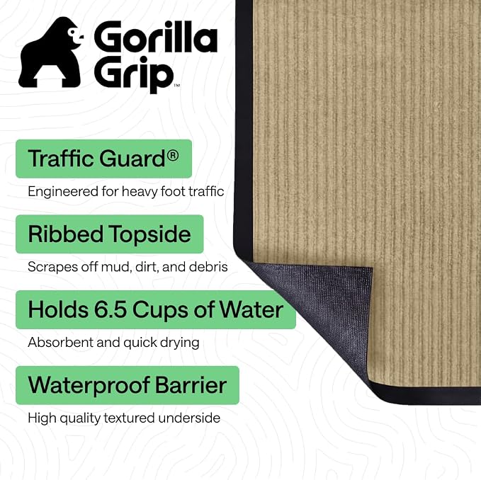 GORILLA GRIP Waterproof Traffic Guard Door Mat, Heavy Duty Entryway Mats