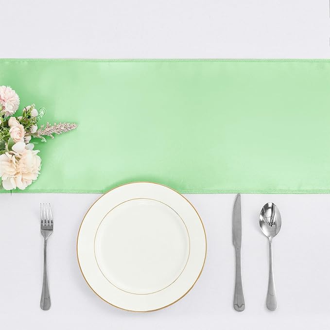 4-Pack Mint Green Satin Table Runner 12 x 108 Inch Long Fuchsia Bright and