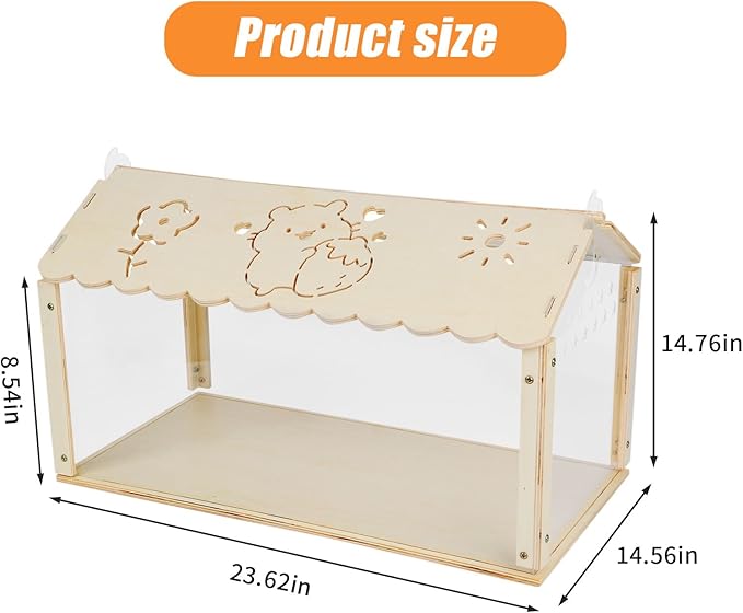 Hamster cage Wooden with Acrylic, Dwarf Hamster cage, Small Animal Habitat with Openable Top, Mouse cage for Guinea Pigs, Chinchillas, Gerbil, Syrian Hamster (24inch)