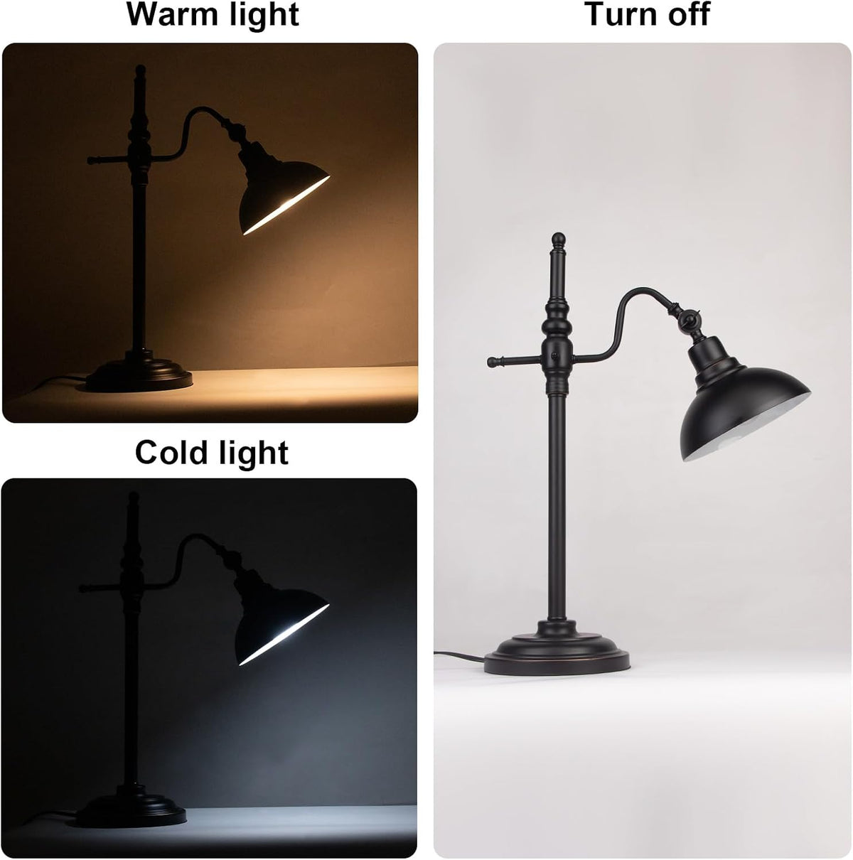 Black Farmhouse Desk Lamp, Industrial Metal Eye-Caring Table Lamp,Vintage Desk Lamp for Home Office Living Room Dorm