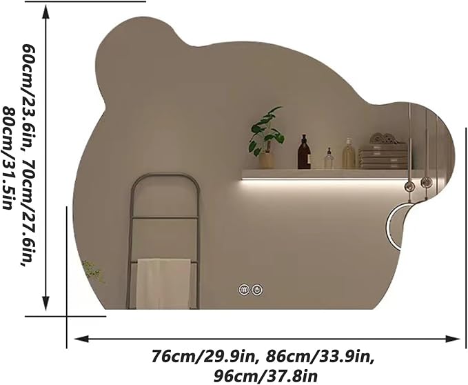 Cute Bear Wall Mirror, Wall Mounted Multifunction Bathroom Vanity Mirror