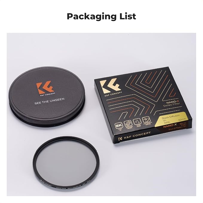 K&F CONCEPT 82mm Black Diffusion 1/4 Filter Mist Cinematic Effect Filter