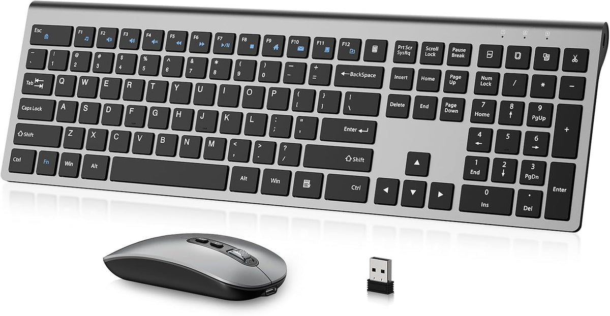 cimetech Rechargeable Full Size Wireless Keyboard and Mouse Combo - Grey