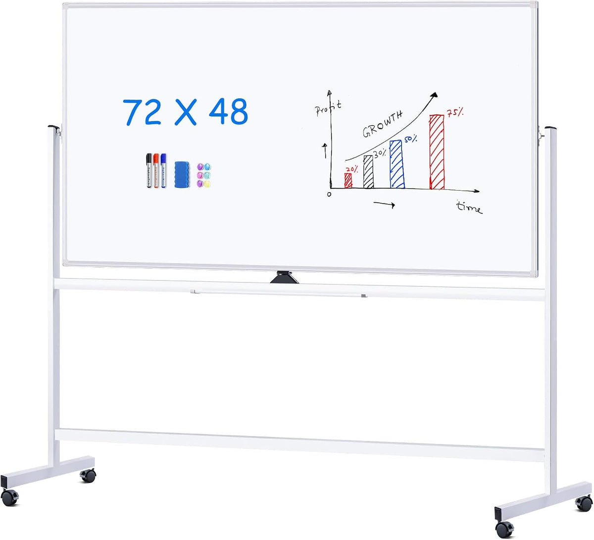 Maxtek Silver Rolling Whiteboard 72 x 48 in, Double-Sided Magnetic