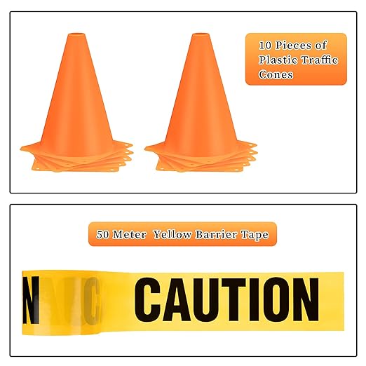 Frienda 11 Pcs Construction Birthday Party Supplies Plastic Traffic Cone Caution Tape Safety Road Parking Construction Cone Warning Tape for Halloween Party Outdoor Indoor(7.1 Inch Tall,Classic)