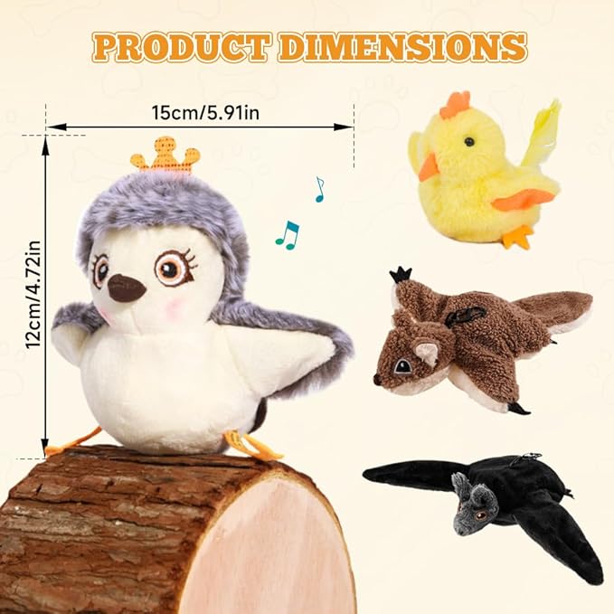 Flapping Bird Cat Toy, Interactive Chirping Bird Cat Toy, Simulated Chirping Bird Cat Toys Flapping Wings, Rechargeable, 3 Modes, Touch Activated (Chicken)
