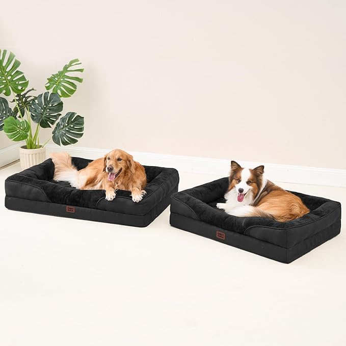 EHEYCIGA Orthopedic Dog Bed for Large Sized Dog, 41x27x7.5 Inch Large Memory Foam Dog Couch Bed with Sides, Waterproof Liner & Washable Removable Cover, Bolster Pet Sofa, Black