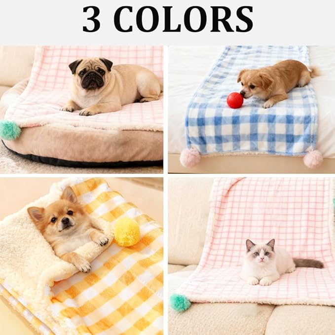 3Pcs Blankets Soft Fluffy Sherpa Fleece Pet Blanket Plaid Blanket for Dog Puppy Cat (Plaid-3pcs, Large)