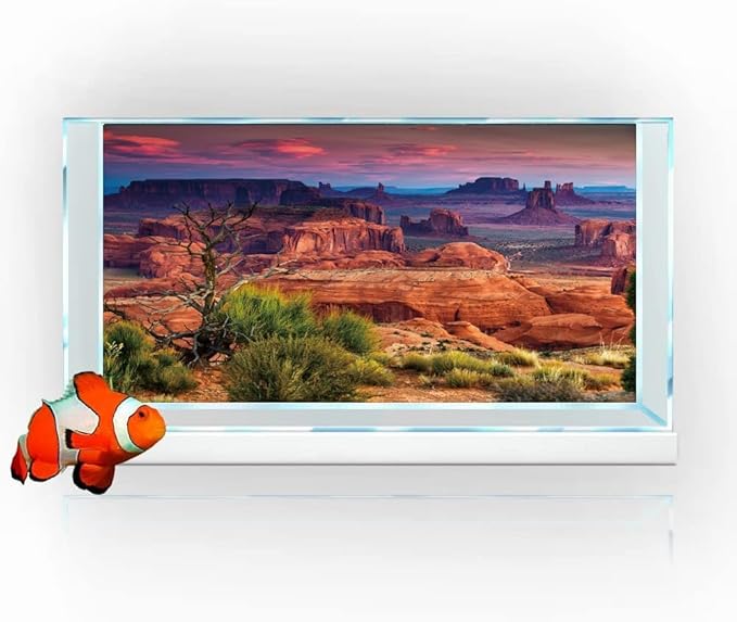 48X24IN Desert Loess Rock Cactus Oasis Reptile Habitat Background, Natural Sunset Desert Themed Terrarium Background, Aquarium Background with 10 EVA Double-Sided Tape