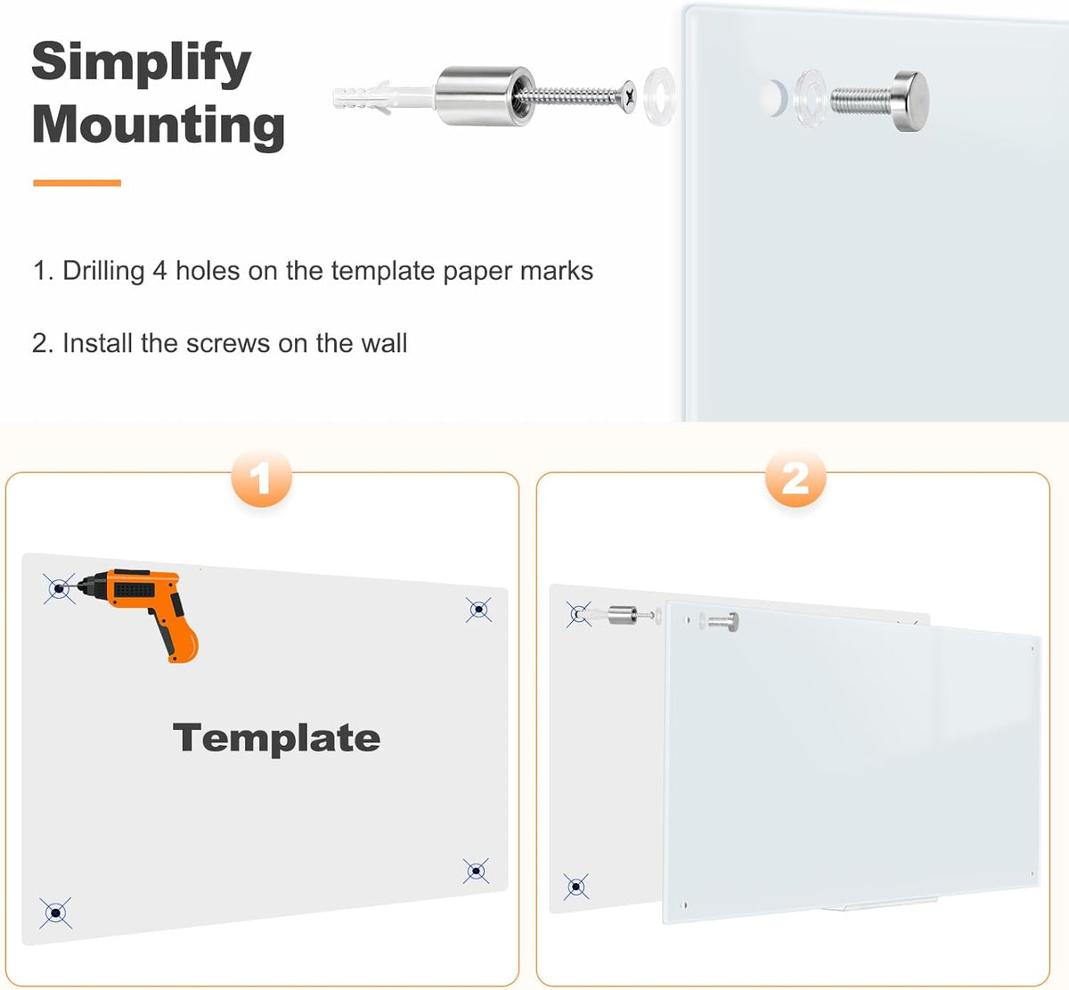 Tempered Glass Whiteboard 24" x 18" Magnetic Glass Dry Erase Board