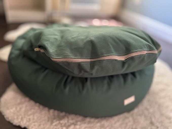 Organic Cotton Canvas Dog Bed: Removable Cover, Natural Fill - Made in USA (Sage Green, X Large 42" x 8" inches)