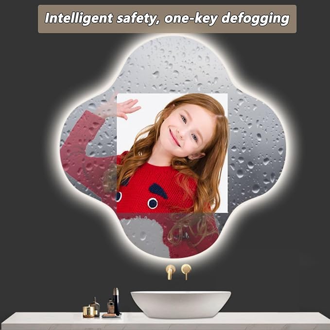 Irregular Bathroom Mirror with LED Light, Wall Mounted Mirror with Demister Pad