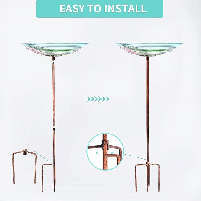 MUMTOP Glass Bird Bath, Garden Outdoor Birdbaths Birdfeeder with Metal Stake Hummingbird