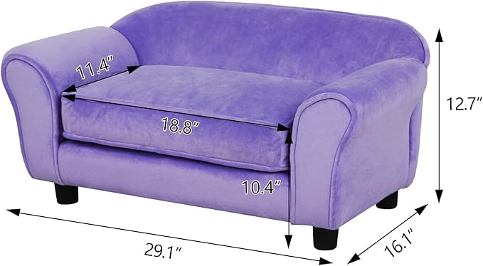 Getifun Small Dog Sofa Bed, Velvet Cat Couch with Washable Cushion & Plastic Legs (29 x 16 x 12.7 inches (Purple)