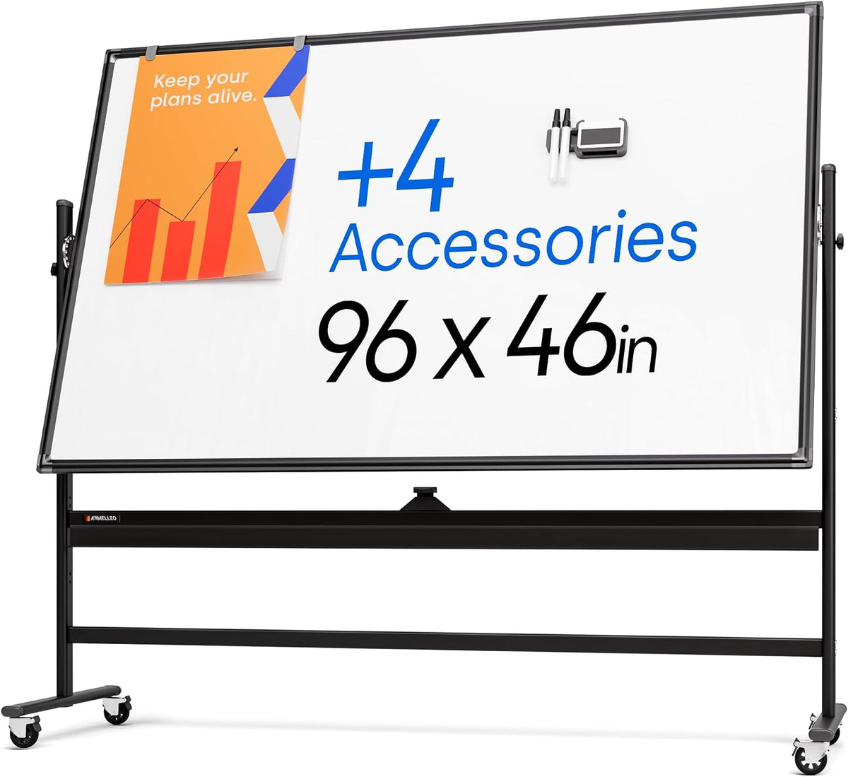 Kamelleo Rolling Whiteboard on Wheels 96" x 46", Double Sided White Board