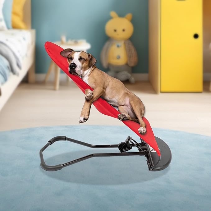 Pet Rocking Chair, 3-Level Height Adjustable Small Pet Rocker,Portable Foldable Rocker Bed for Small Dogs and Cats with Washable Cover, 33Lbs Weight Capacity, No Assembly Required (red)