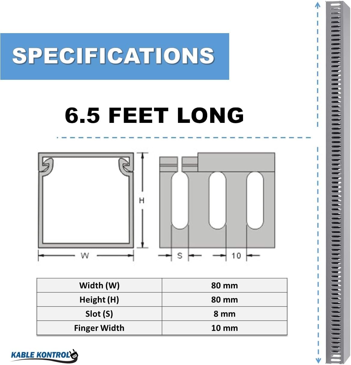 Kable Kontrol Wire Duct Open Slot Cable Raceway - 3” Width x 3” Height - 6.5 feet Long - 8 Pcs/Pack – Gray – PVC Wiring Trough Wire Cover Cord Hider for Under Desk Industrial Cable Management