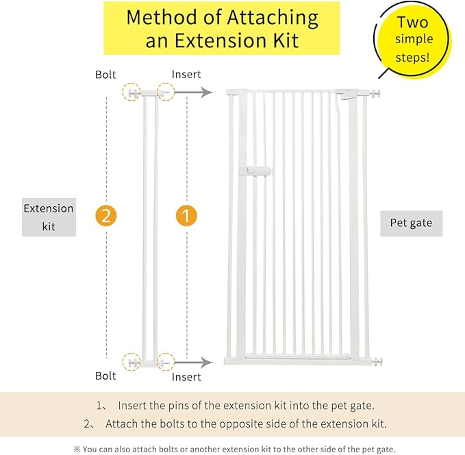 Lumizone Extra Tall Cat Gate Extension Kit 55.12" High Pressure Mounted 2025 New 4.13" Extra Wide 1.37" Gap No Drilling Tall Pet Gate for Dogs (White, 55.12" H x 4.13" W, Extension)