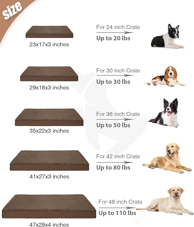 KSIIA Orthopedic Dog Bed Crate Waterproof Pet Mats for Large Dogs Deluxe Plush Washable Pet Bed with Egg Crate Foam & Removable Cover, 41 x 27 Inch, Brown