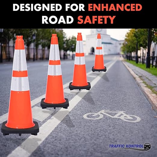48 Pack 28" Inch Orange Traffic Safety Cones with Dual Reflective Collars - High Visibility Industrial Pylons Traffic Cones for Road, Parking Lots, Driving, Construction