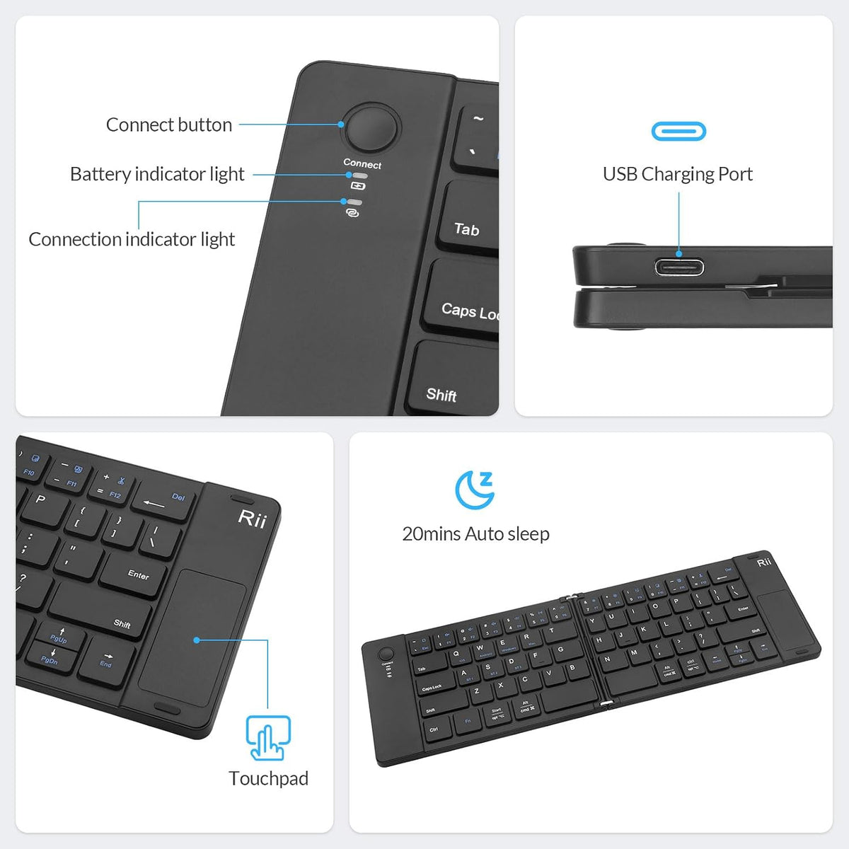 Rii RK808 Foldable Bluetooth Keyboard with Touchpad